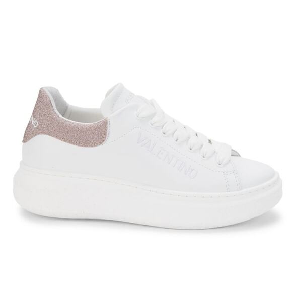 Valentino by Mario Valentino Fresia Leather Platform Sneaker White Rose Size 8.5 - Picture 1 of 7